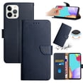 thumbnail image 1 of Wallet Case for iPhone 15 Pro Max, Shockproof Genuine Leather Magnetic Flip Cover with Card Holder, Classic Stand Feature and Full Body Protection Slim Phone Cover for iPhone 15 Pro Max, Blue, 1 of 16