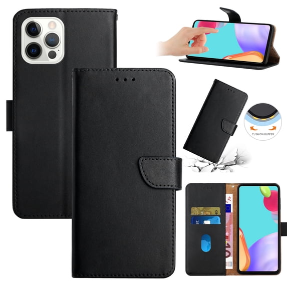 Wallet Case for iPhone 15 Pro Max, Shockproof Genuine Leather Magnetic Flip Cover with Card Holder, Classic Stand Feature and Full Body Protection Slim Phone Cover for iPhone 15 Pro Max, Black