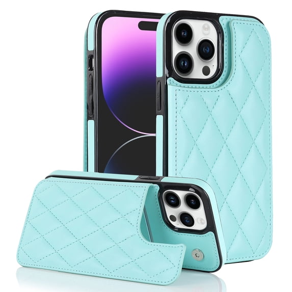 Wallet Case for iPhone 15 Pro, RFID Blocking Card Slots Holder PU Leather Fashion Back Flip Cover with Kickstand Magnetic Buttons Shockproof Case for iPhone 15 Pro, Mint