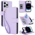 thumbnail image 1 of Wallet Case for iPhone 15 Pro, [TPU Shockproof Interior Case] Kickstand [RFID Blocking] Card Slot, Magnetic PU Leather Folio Cover Compatible,With strap,Flip Cover with Card Holder,Lightpurple, 1 of 14