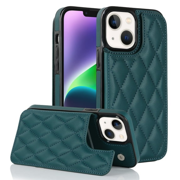 Wallet Case for iPhone 15, RFID Blocking Card Slots Holder PU Leather Fashion Back Flip Cover with Kickstand Magnetic Buttons Shockproof Case for iPhone 15, Darkgreen