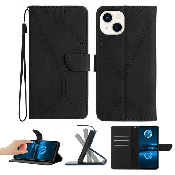 Wallet Case For iPhone 15, RFID Blocking Magnetic Flip Case with Card Slots Holder Kickstand Wrist Strap, PU Leather Folio Shockproof Protective Cover For iPhone 15, Black