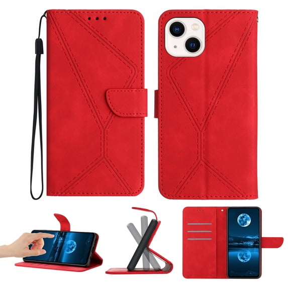 Wallet Case For iPhone 15, RFID Blocking Magnetic Flip Case with Card Slots Holder Kickstand Wrist Strap, PU Leather Folio Shockproof Protective Cover For iPhone 15, Red