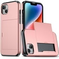 thumbnail image 1 of Wallet Case for iPhone 15, Rugged Case with Credit Card Holder Sliding Slot, Military Grade Shockproof Scratch Resistant Anti-Drop Phone Cover for iPhone 15, Pink, 1 of 9