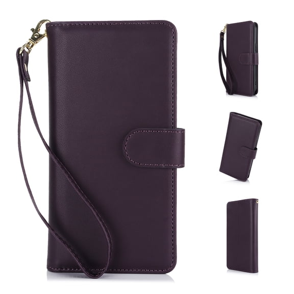 Wallet Case for iPhone 15, [TPU Shockproof Interior Case] Kickstand [RFID Blocking] Card Slot, Magnetic PU Leather Folio Cover Compatible,Flip Cover with Card Holder,With strap,Darkpurple