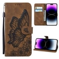 thumbnail image 1 of Wallet Case for iPhone 15, Vintage Design Embossed Butterfly Pattern PU Leather Book Style Shockproof Cover with Card Holder Stand Magnetic Clasp Case for iPhone 15, Brown, 1 of 8