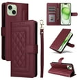 thumbnail image 1 of Wallet Case for iPhone 15, Vintage Wrist Strap Kickstand Credit Card Slots Magnetic Closure PU Leather Shockproof Drop Protective TPU Shell Compatible with iPhone 15, Winered, 1 of 7