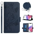 thumbnail image 1 of Wallet Case for iPhone 15, Wrist Strap & Shoulder Strap PU Leather Case, Pattern Kickstand Magnetic Clasp Folio Flip Cover for iPhone 15 Flip Case with Card Holder - Darkblue, 1 of 12