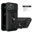 thumbnail image 1 of Wallet Case for iPhone 16 with Camera Cover & Kickstand, Sliding Lens Protection Card Holder Slot 360°Rotate Ring Hybrid Rugged Shockproof Cover for Apple iPhone 16, Black, 1 of 9