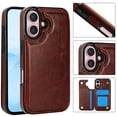 thumbnail image 1 of Wallet Case for iPhone 16 with Card Holder, Back Folio Flip Premium PU Leather Kickstand Card Slots Case, Double Strong Magnetic Clasp Durable Shockproof Phone Case for iPhone 16,Brown, 1 of 11