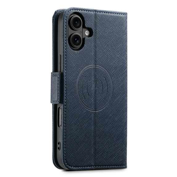 Wallet Case for iPhone 16 with Card Slots for Men Women, Crosshatch PU Leather,Compatible with MagSafe Wireless Charging Magnetic Leather Flip Folio Cover Case for iPhone 16,Blue