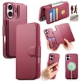 thumbnail image 1 of Wallet Case for iPhone 16 Compatible with Mag-Safe, 2-in-1 PU Leather Flip Cover with RFID Blocking Card Holder Stand Shockproof Detachable Magnetic Case for iPhone 16, Red, 1 of 14