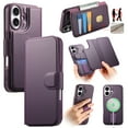 thumbnail image 1 of Wallet Case for iPhone 16 Compatible with Mag-Safe, 2-in-1 PU Leather Flip Cover with RFID Blocking Card Holder Stand Shockproof Detachable Magnetic Case for iPhone 16, Purple, 1 of 14