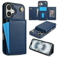 thumbnail image 1 of Wallet Case for iPhone 16 Crossbody with Card Holder Shoulder Strap, Magnetic Flip Folio Purse Case Kickstand PU Leather Shockproof Protective Cover for iPhone 16, Blue, 1 of 9