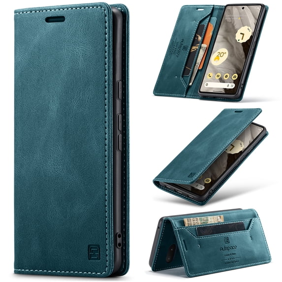 Wallet Case for iPhone 16, Full Body Protection Vintage PU Leather Card Slots Magnetic Kickstand Classic Business Rugged Phone Case Cover for iPhone 16, Blue