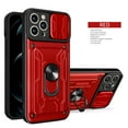 thumbnail image 1 of Wallet Case for iPhone 16 Plus with Camera Cover & Kickstand, Sliding Lens Protection Card Holder Slot 360°Rotate Ring Hybrid Rugged Shockproof Cover for Apple iPhone 16 Plus, Red, 1 of 9