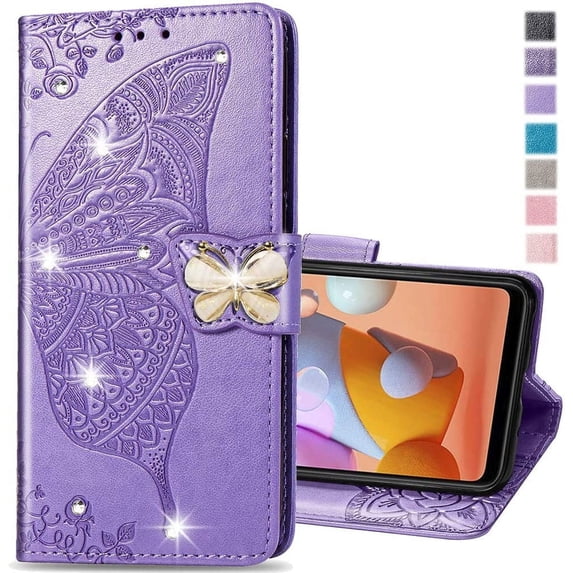 Wallet Case for iPhone 16 Plus Case Crystal Glitter Bling with Card Holder Stand Leather Flip Case Diamond Butterfly Protective Case for iPhone 16 Plus 6.7 inch Crystal Lavender