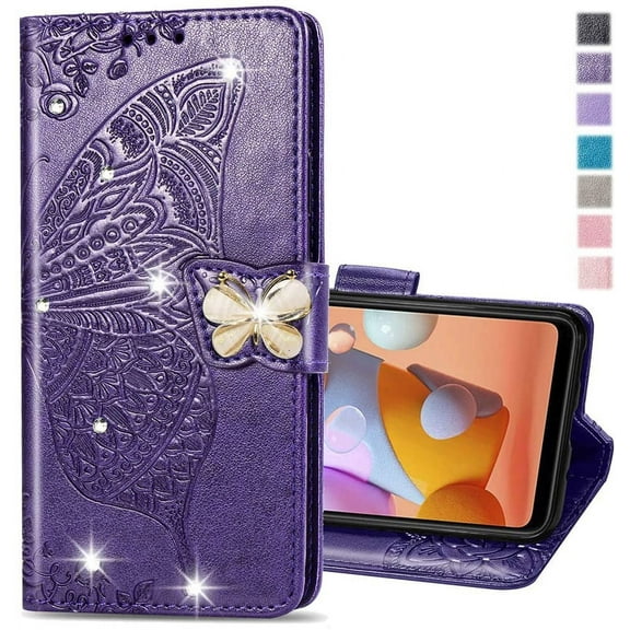 Wallet Case for iPhone 16 Plus Case Crystal Glitter Bling with Card Holder Stand Leather Flip Case Diamond Butterfly Protective Case for iPhone 16 Plus 6.7 inch Crystal Purple