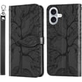 thumbnail image 1 of Wallet Case for iPhone 16 Plus Case Women Leather Flip with Wrist Strap Magnetic with Card Holder Adjustable Stand Protective Case for iPhone 16 Plus 6.7 inch Life Tree Black, 1 of 14