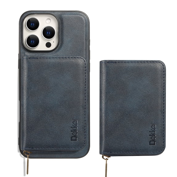 Wallet Case for iPhone 16 Plus Compatible with MagSafe for Men Women, Detachable Magnetic Flip Zipper Wallet with RFID Blocking Card Slots Shockproof Rugged Anti-fall Phone Case,Blue