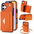 thumbnail image 1 of Wallet Case for iPhone 16 Plus, with Detachable Lanyard Cards Holder Premium PU Leather Shockproof Flip Cover Stand Anti-Scratch Protective Phone Cover for Apple iPhone 16 Plus, Orange, 1 of 5