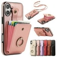 thumbnail image 1 of Wallet Case for iPhone 16 Plus, Kickstand Ring Holder Premium PU Leather Case with Crossbody Strap,Card Holder Slot Money Pocket 360°Rotation Metal Ring Grip Kickstand Cover,Rosegold, 1 of 10