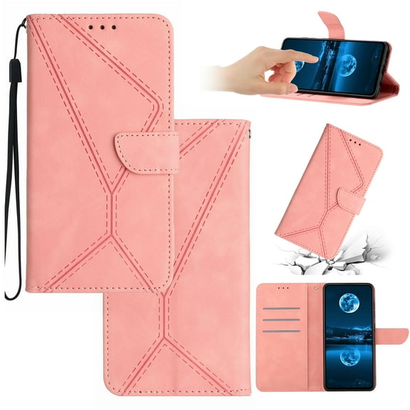 Wallet Case For iPhone 16 Plus, Premium PU Leather Flip Magnetic Closure [Kickstand][Wrist Strap][Card Holder Slots][RFID Blocking] Credit ID Card Slot with Wrist Strap Design,Pink
