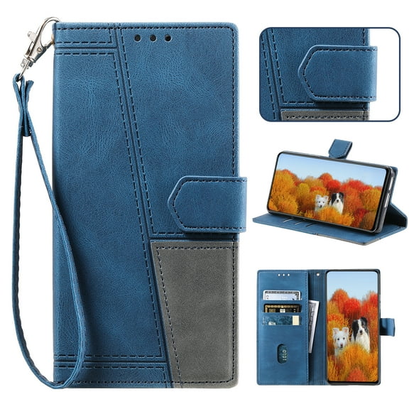 Wallet Case for iPhone 16 Plus, Premium PU Leather Magnetic Flip Folio Kickstand Case with RFID Blocking Credit Card Slots,Magnetic Clasp Shockproof Phone Case with Detachable Wrist Strap,Blue
