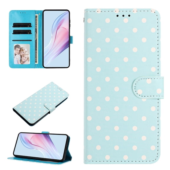 Wallet Case for iPhone 16 Plus, Wave Point Pattern Phone Case with Kickstand, 3 Card Slots and Cash Pocket Full Body Shock-Resistant Protective Folio Cover for Women Girls, Blue