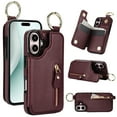 thumbnail image 1 of Wallet Case for iPhone 16, Premium Vintage PU Leather Magnetic Closure Handbag Zipper Pocket Case Kickstand Card Holder Slots with Ring Hook Shockproof Flip Cover, Brown, 1 of 9