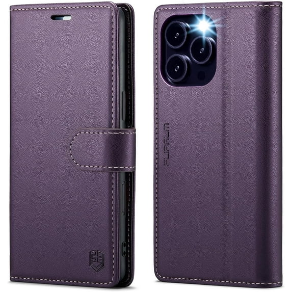 Wallet Case for iPhone 16 Pro 6.3", RFID Blocking Credit Card Holder, PU Leather Folio Flip Kickstand Protective Shockproof Cover for Apple 16 pro (Purple)