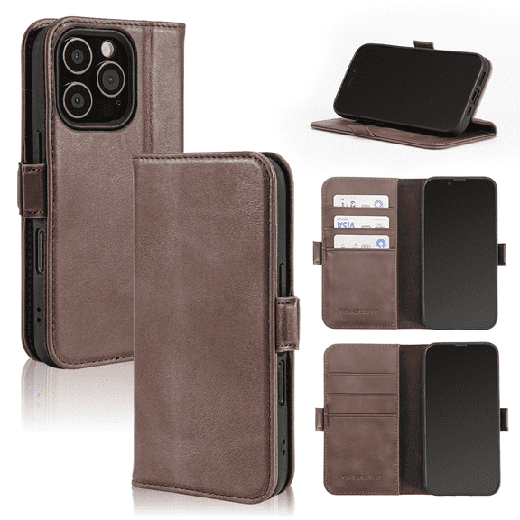 Wallet Case for iPhone 16 Pro 6.3" for Women Men, RFID Blocking Card Holder Genuine Leather Flip Shockproof Cover Magnetic Closure Protective Phone Cover