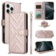 thumbnail image 1 of Wallet Case for iPhone 16 Pro with Card Holder/Wrist Strap/Crossbody Strap/Magnetic Snap/Kickstand PU Leather Shockproof Full Body Protective Rugged Phone Cover iPhone 16 Pro, Pink, 1 of 10
