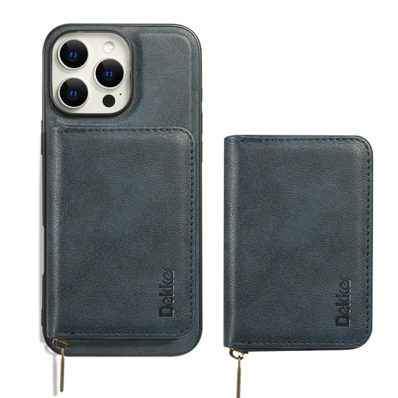 Wallet Case for iPhone 16 Pro Compatible with MagSafe for Men Women, Detachable Magnetic Flip Zipper Wallet with RFID Blocking Card Slots Shockproof Rugged Anti-fall Phone Case,Blue