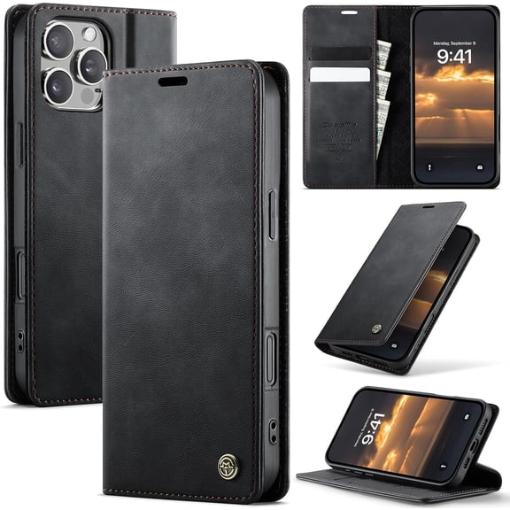 Wallet Case for iPhone 16 Pro Leather Wallet Flip Cover with Card Holder, Kickstand, Magnetic Closure, RFID Blocking TPU Shockproof Phone Case Compatible with iPhone 16 Pro