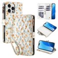 thumbnail image 1 of Wallet Case For iPhone 16 Pro Max 6.9-inch, Flower Pattern Flip Zipper Purse Leather Cover With Card Holder, Detachable Wristlet & Shoulder Strap, Shockproof ,Kickstand Phone Case For Women,Orange, 1 of 9