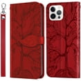 thumbnail image 1 of Wallet Case for iPhone 16 Pro Max Case Women Leather Flip with Wrist Strap Magnetic with Card Holder Adjustable Stand Protective Case for iPhone 16 Pro Max 6.9 inch Life Tree Red, 1 of 14