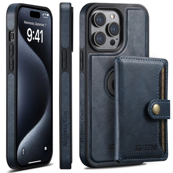 Wallet Case for iPhone 16 Pro Max, Compatible with MagSafe Magnetic Detachable Premium PU Leather Flip Case with Card Slots Holder Kickstand Wireless Charging for iPhone 16 Pro Max, Blue