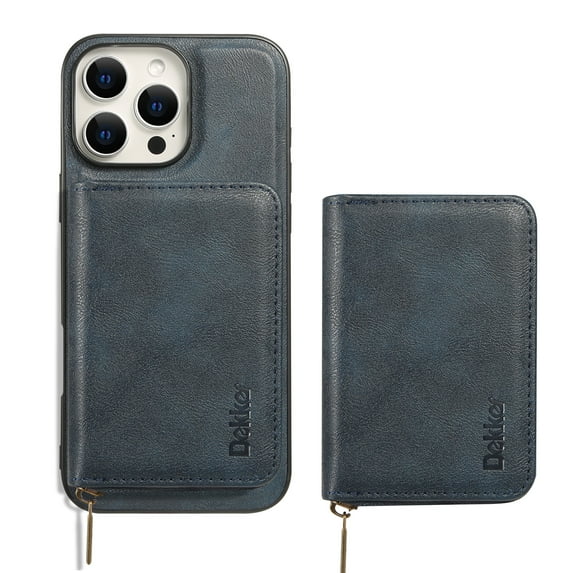 Wallet Case for iPhone 16 Pro Max Compatible with MagSafe for Men Women, Detachable Magnetic Flip Zipper Wallet with RFID Blocking Card Slots Shockproof Rugged Anti-fall Phone Case,Blue