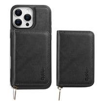 Wallet Case for iPhone 16 Pro Max Compatible with MagSafe for Men Women, Detachable Magnetic Flip Zipper Wallet with RFID Blocking Card Slots Shockproof Rugged Anti-fall Phone Case,Black