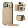 thumbnail image 1 of Wallet Case for iPhone 16 Pro Max Crossbody with Lanyard, PU Leather Folio Purse Cover with Card Holder, Case with Lens Protective Film, Shockproof Ring Buckle Case for iPhone 16 Pro Max, Khaki, 1 of 8