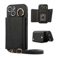 thumbnail image 1 of Wallet Case for iPhone 16 Pro Max Crossbody with Lanyard, PU Leather Folio Purse Cover with Card Holder, Case with Lens Protective Film, Shockproof Ring Buckle Case for iPhone 16 Pro Max, Black, 1 of 8
