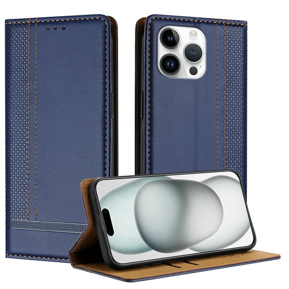 Wallet Case for iPhone 16 Pro Max, Luxury PU Leather Folio Phone Case with Credit Card Holder, Magnetic Clasp, Kickstand Protective Flip Purse Shockproof Cover for iPhone 16 Pro Max, Blue