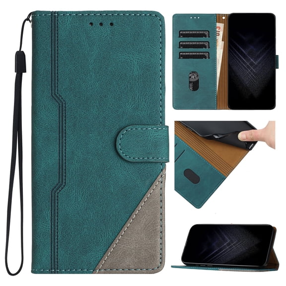 Wallet Case for iPhone 16 Pro Max, PU Leather Flip Case Card Slots Holder, Anti-falling Anti-fingerprint Classic Kickstand Book Folding Folio Cover with Wrist Strap for iPhone 16 Pro Max, Green