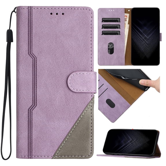 Wallet Case for iPhone 16 Pro Max, PU Leather Flip Case Card Slots Holder, Anti-falling Anti-fingerprint Classic Kickstand Book Folding Folio Cover with Wrist Strap for iPhone 16 Pro Max, Purple