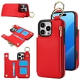 thumbnail image 1 of Wallet Case for iPhone 16 Pro Max with Shoulder Strap & RFID Blocking Card Slots Holder Kickstand & Finger Ring, Magnetic Flip Folio Zipper Purse Case, PU Leather Cover Handbag, Red, 1 of 9