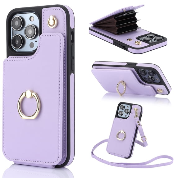Wallet Case for iPhone 16 Pro Max - Versatile PU Leather Accordion Design, Card Holder & Ring Stand - Crossbody Cover with Lanyard, Anti-Drop Shockproof Case for iPhone 16 Pro Max, Lightpurple
