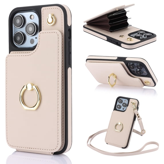 Wallet Case for iPhone 16 Pro Max - Versatile PU Leather Accordion Design, Card Holder & Ring Stand - Crossbody Cover with Lanyard, Anti-Drop Shockproof Protection Case for iPhone 16 Pro Max, Apricot