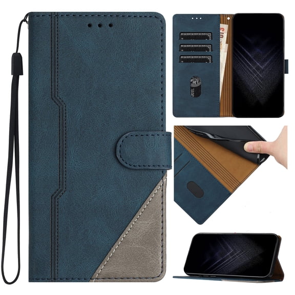 Wallet Case for iPhone 16 Pro Max, Vintage PU Leather Flip Case Card Slots Holder Cash Pocket, Kickstand Book Folding Folio Phone Cover with Wrist Strap for iPhone 16 Pro Max - Blue