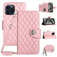 thumbnail image 1 of Wallet Case for iPhone 16 Pro, PU Leather Lattice Stylish for Women Girls Crossbody Lanyard Flip Kickstand Card Slots Cash Pocket Magnetic Clasp Full Protective Shockproof Purse Shell, Pink, 1 of 7